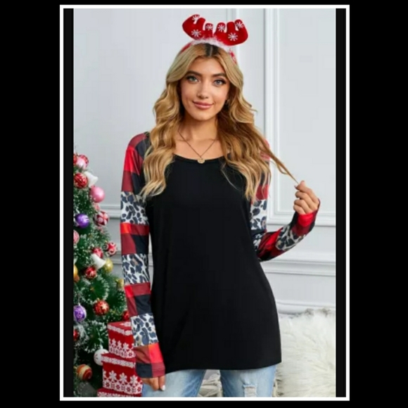 ‼️CLEARANCE PRICE FIRM‼️Plaid&Leopard Print Long Sleeve Top🖤 - Picture 8 of 9